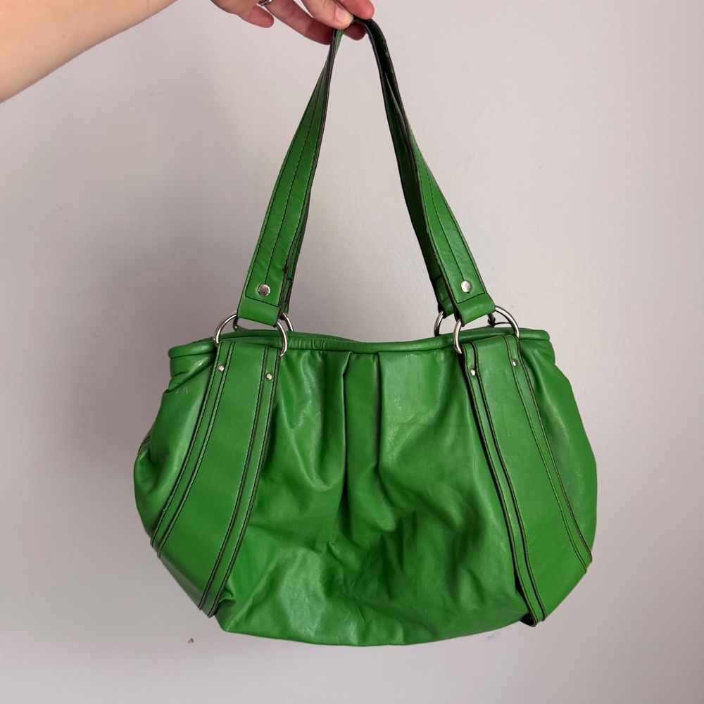 VIntage Nine & Co Nine West Green Pleated‎ Hobo Shoulder Bag Silver Hardware